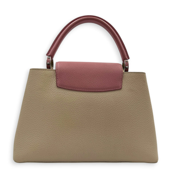 Capucines Top Handle Bag Beige in Taurillon Leather, Gold hardware