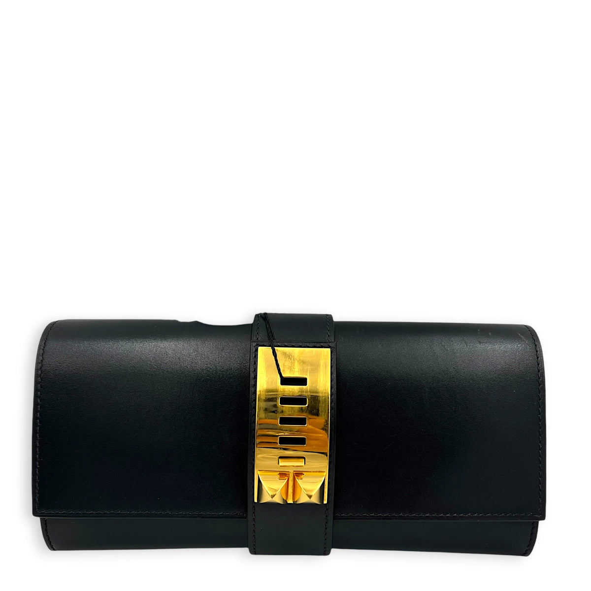 Medor Noir Clutch in Box Calfskin, Gold hardware