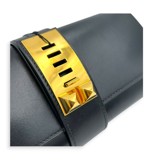 Medor Noir Clutch in Box Calfskin, Gold hardware