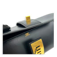 Medor Noir Clutch in Box Calfskin, Gold hardware