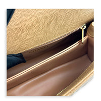 Coco Handle Quilted Top Handle Bag Brown in Caviar Leather, Gold hardware