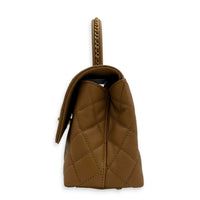 Coco Handle Quilted Top Handle Bag Brown in Caviar Leather, Gold hardware