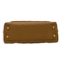Coco Handle Quilted Top Handle Bag Brown in Caviar Leather, Gold hardware