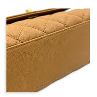 Coco Handle Quilted Top Handle Bag Brown in Caviar Leather, Gold hardware