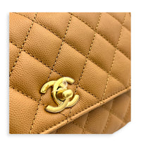 Coco Handle Quilted Top Handle Bag Brown in Caviar Leather, Gold hardware