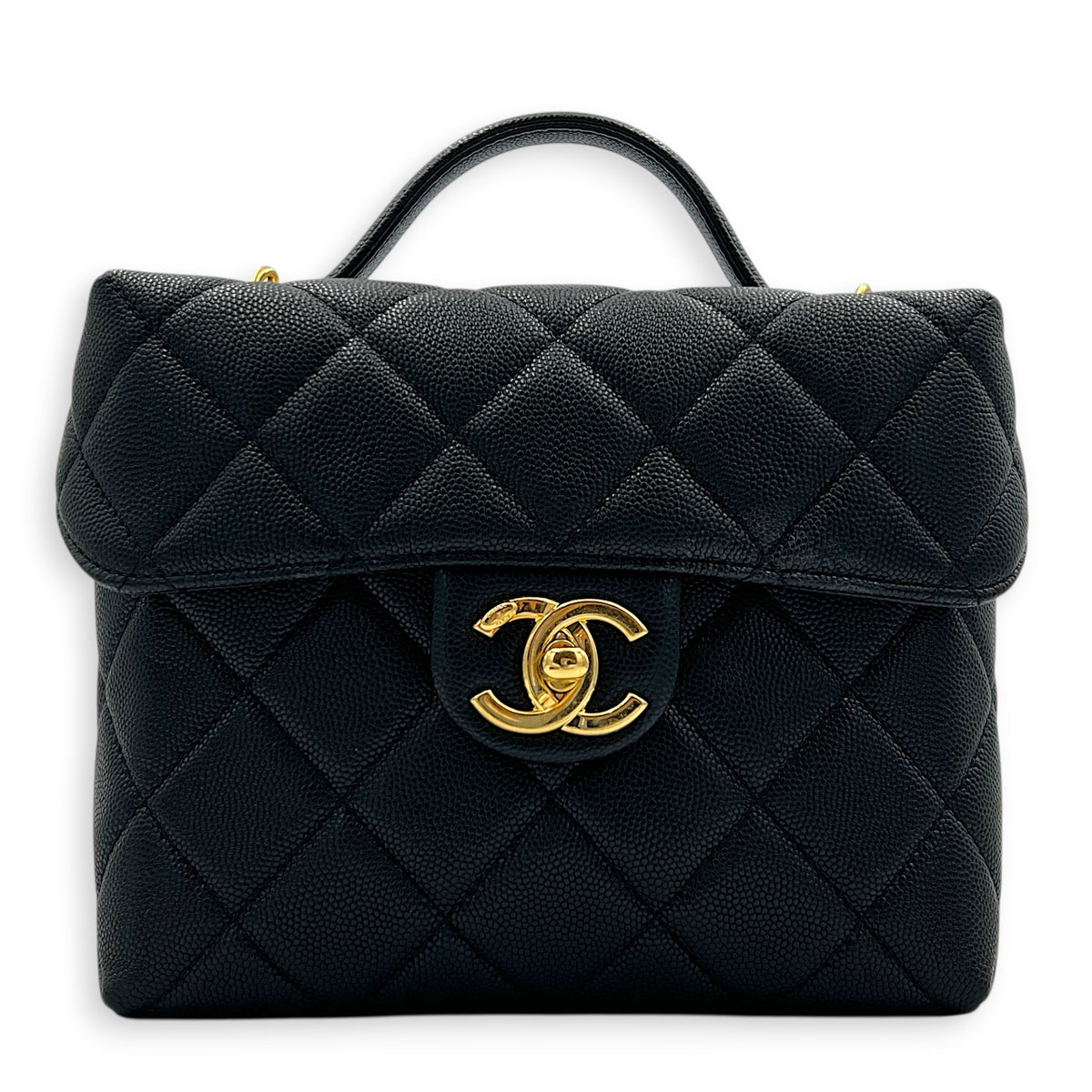 23C Vanity Box Top Handle Bag Black in Caviar Leather, Gold hardware