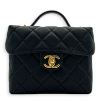 23C Vanity Box Top Handle Bag Black in Caviar Leather, Gold hardware
