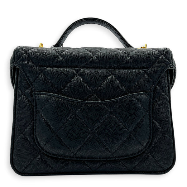 23C Vanity Box Top Handle Bag Black in Caviar Leather, Gold hardware