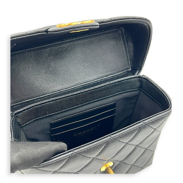 23C Vanity Box Top Handle Bag Black in Caviar Leather, Gold hardware