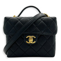 23C Vanity Box Top Handle Bag Black in Caviar Leather, Gold hardware