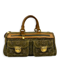 Neo Speedy Green Top Handle Bag in Denim, Gold hardware
