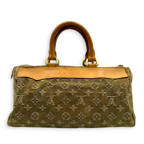 Neo Speedy Green Top Handle Bag in Denim, Gold hardware