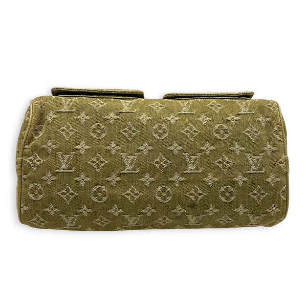Neo Speedy Green Top Handle Bag in Denim, Gold hardware
