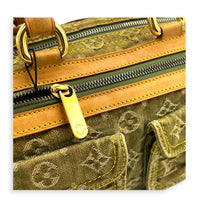 Neo Speedy Green Top Handle Bag in Denim, Gold hardware
