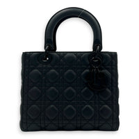 Lady Dior Top Handle Bag Medium Black in Lambskin, Gunmetal hardware
