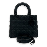 Lady Dior Top Handle Bag Medium Black in Lambskin, Gunmetal hardware