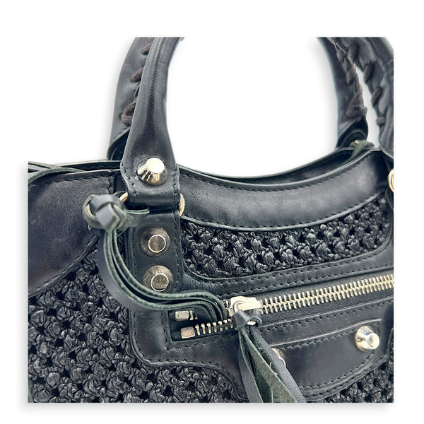 City Mini Woven Top Handle Bag in Mixed Calfskin, Silver hardware