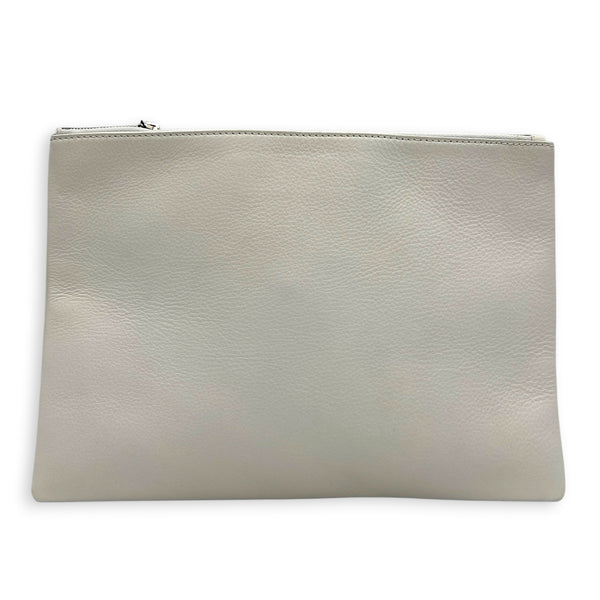Logo White Pouch in Calfskin, Silver hardware