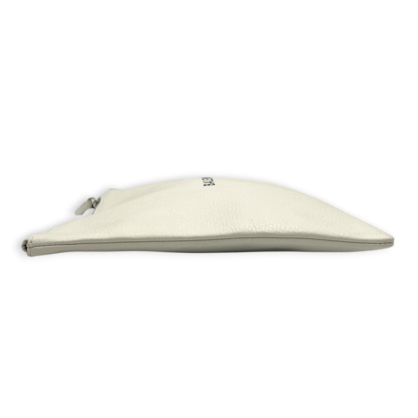 Logo White Pouch in Calfskin, Silver hardware