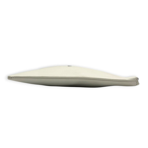 Logo White Pouch in Calfskin, Silver hardware