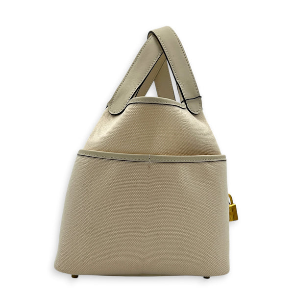 Picotin Cargo 18 Nata Top Handle Bag in Canvas, Gold hardware