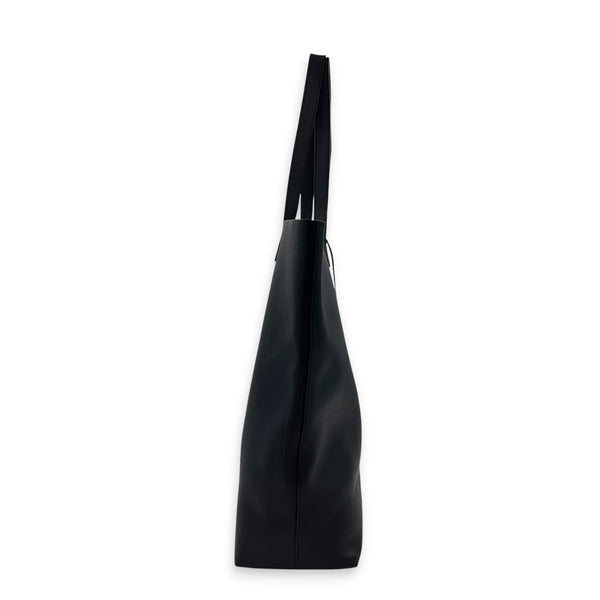 Logo Tote Bag Black in Calfskin, Silver hardware