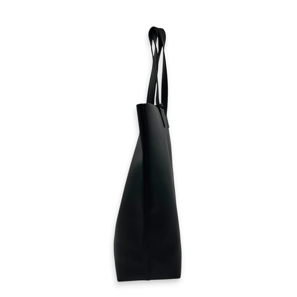 Logo Tote Bag Black in Calfskin, Silver hardware