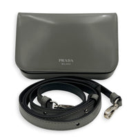 Logo Crossbody Bag Grey in Patent Leather, Silver hardware