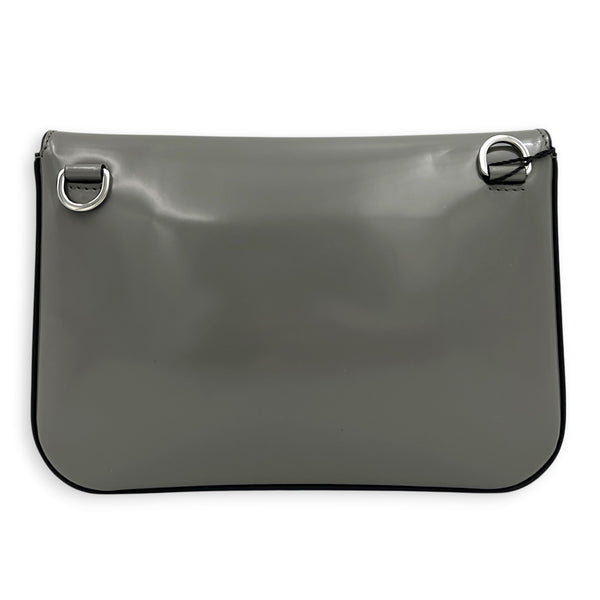 Logo Crossbody Bag Grey in Patent Leather, Silver hardware