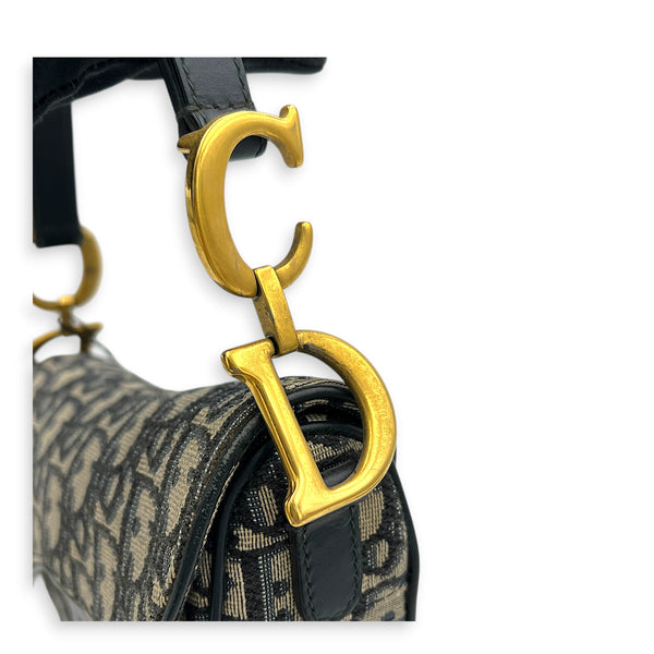 Saddle Shoulder Bag Mini Black in Canvas, Gold hardware