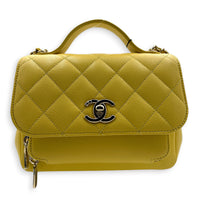 Business Affinity Top Handle Bag Yellow in Caviar Leather, Gold hardware