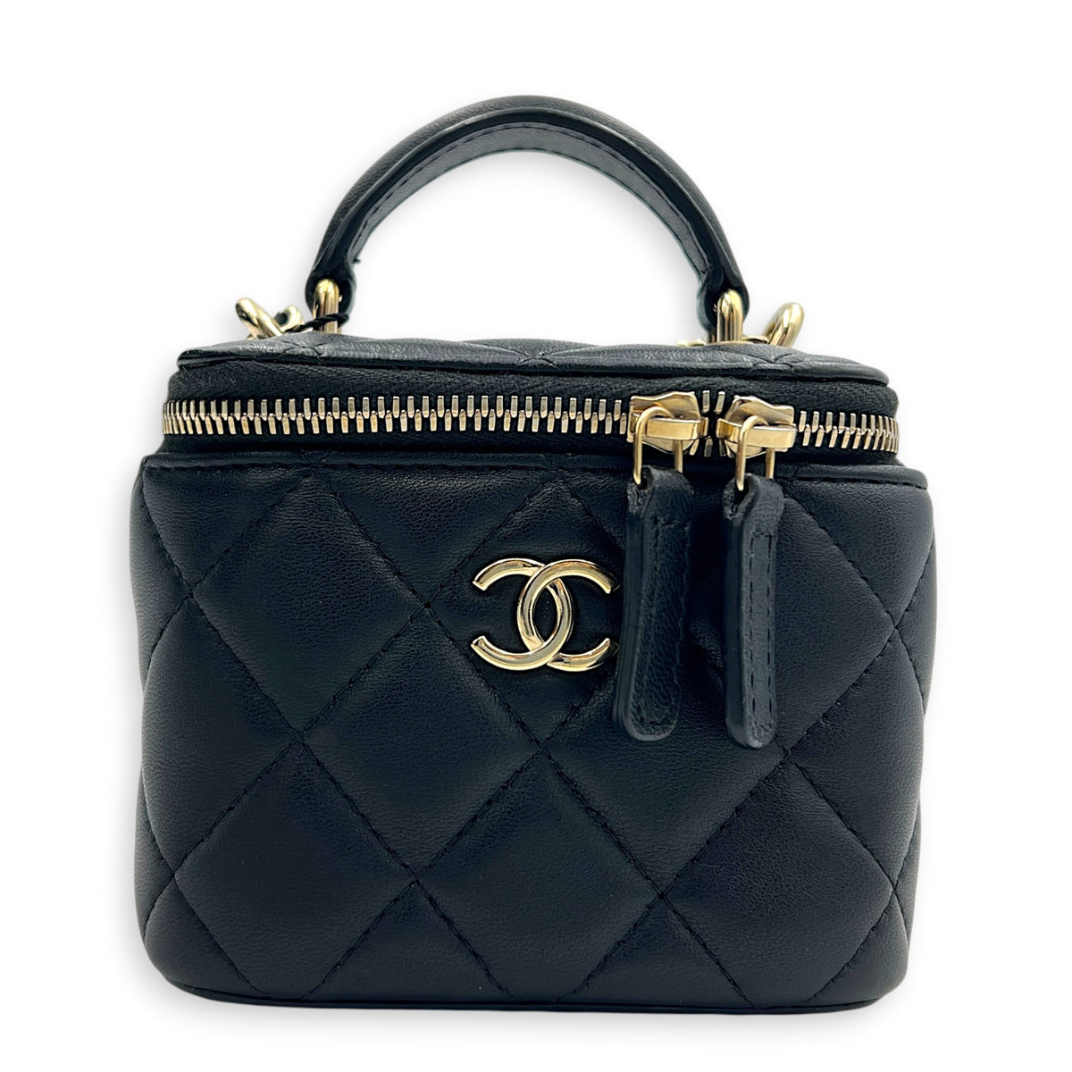 Vanity Case Top Handle Bag Mini Black in Lambskin, Gold hardware