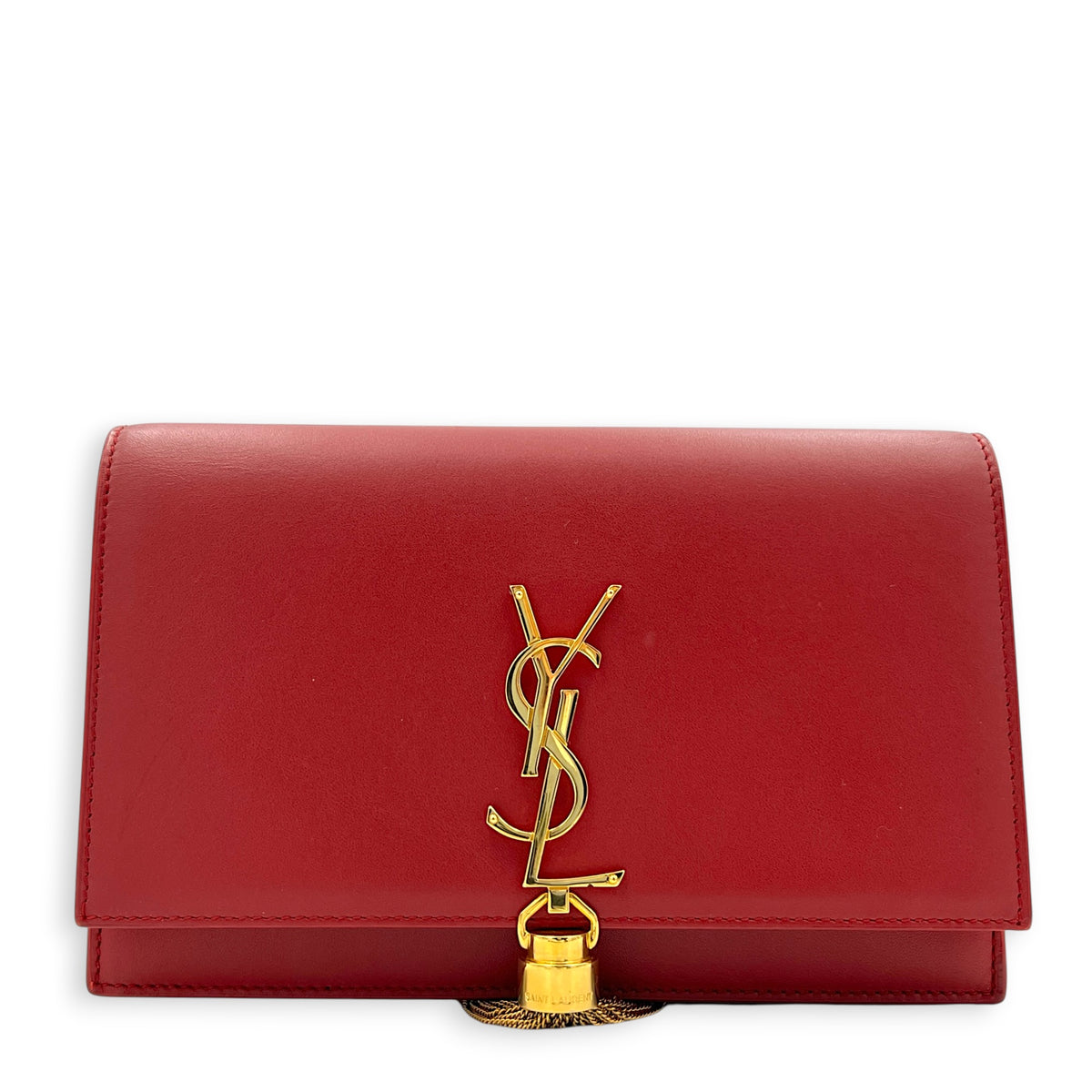 Kate Wallet On Chain Red in Calfskin, Gold hardware