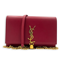 Kate Wallet On Chain Red in Calfskin, Gold hardware