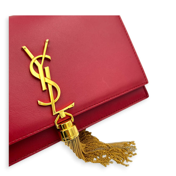 Kate Wallet On Chain Red in Calfskin, Gold hardware