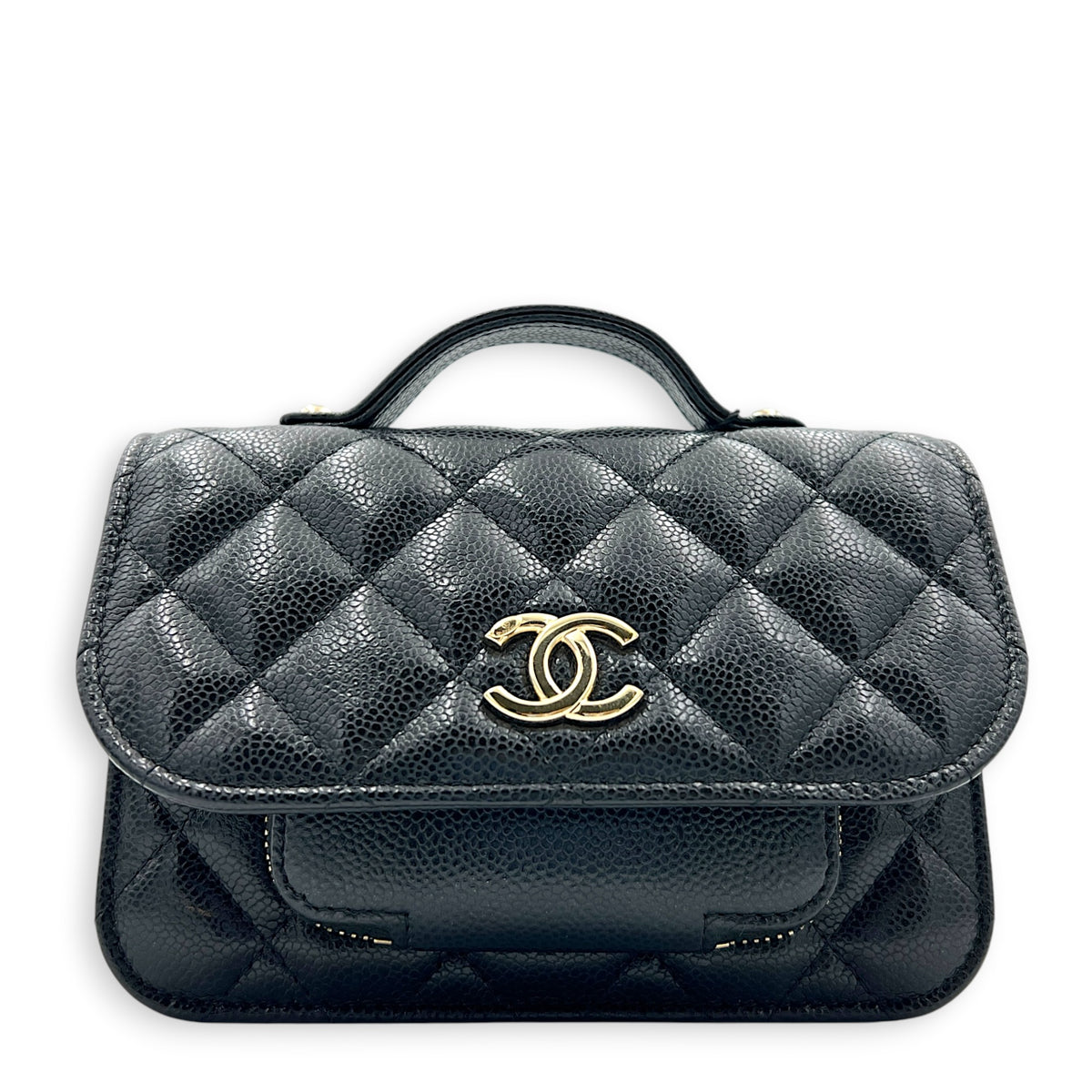 Business Affinity Mini Black Top Handle Bag in Caviar Leather, Gold hardware
