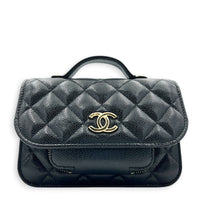 Business Affinity Mini Black Top Handle Bag in Caviar Leather, Gold hardware
