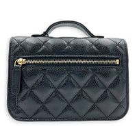 Business Affinity Mini Black Top Handle Bag in Caviar Leather, Gold hardware
