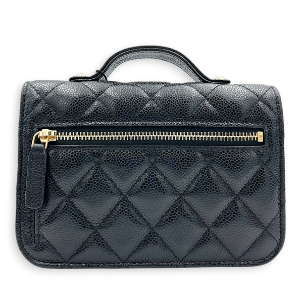 Business Affinity Mini Black Top Handle Bag in Caviar Leather, Gold hardware