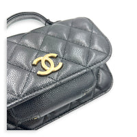 Business Affinity Mini Black Top Handle Bag in Caviar Leather, Gold hardware