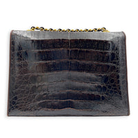 CC Vintage Flap Brown Shoulder Bag in Crocodile Leather, Gold hardware
