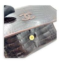 CC Vintage Flap Brown Shoulder Bag in Crocodile Leather, Gold hardware