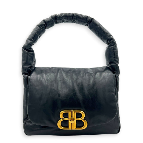 Monaco Black Top Handle Bag in Calfskin, Gold hardware