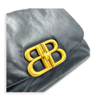Monaco Black Top Handle Bag in Calfskin, Gold hardware