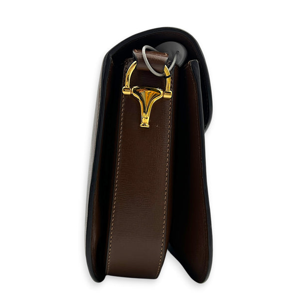 Horsebit 1955 Crossbody Bag Medium Brown in Calfskin, Gold hardware