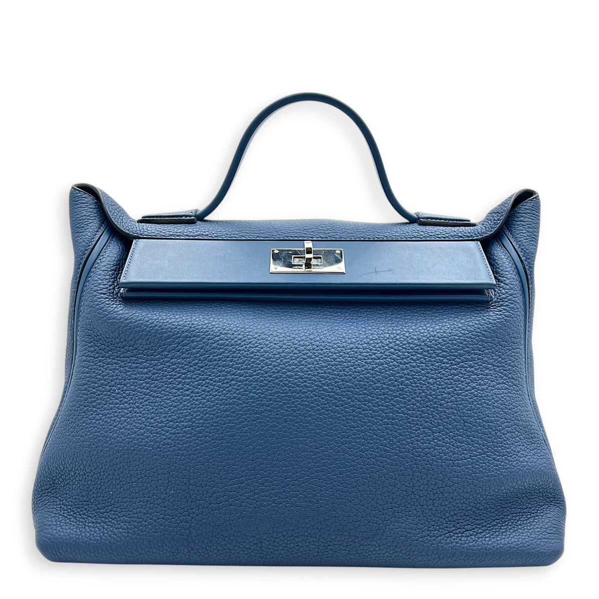 24/24 Bleu Brighton Top Handle Bag in Togo, Palladium hardware