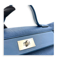 24/24 Bleu Brighton Top Handle Bag in Togo, Palladium hardware