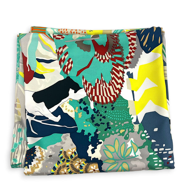 En Liberte 90 De/Ivoire/Vert/Jaune Scarf in Silk
