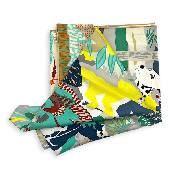 En Liberte 90 De/Ivoire/Vert/Jaune Scarf in Silk