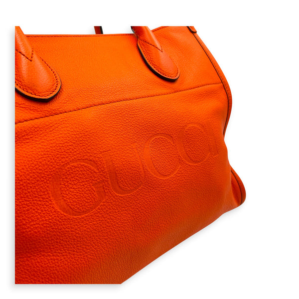 Logo Orange Top Handle Bag in Calfskin, Gold hardware